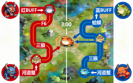 英雄联盟打野三分钟节奏路线与河道蟹争夺路线图